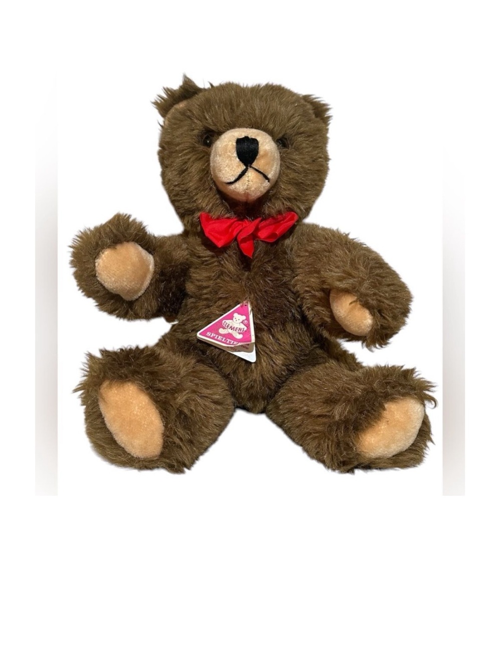 Clemens Spieltiere Growler Teddy Bear Plush Brown Red Bow Vintage Stuffed Animal